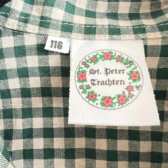 St. Peter Trachten Green Gingham Top Boys 116 Cottagecore Vintage Inspired - Picture 3 of 4